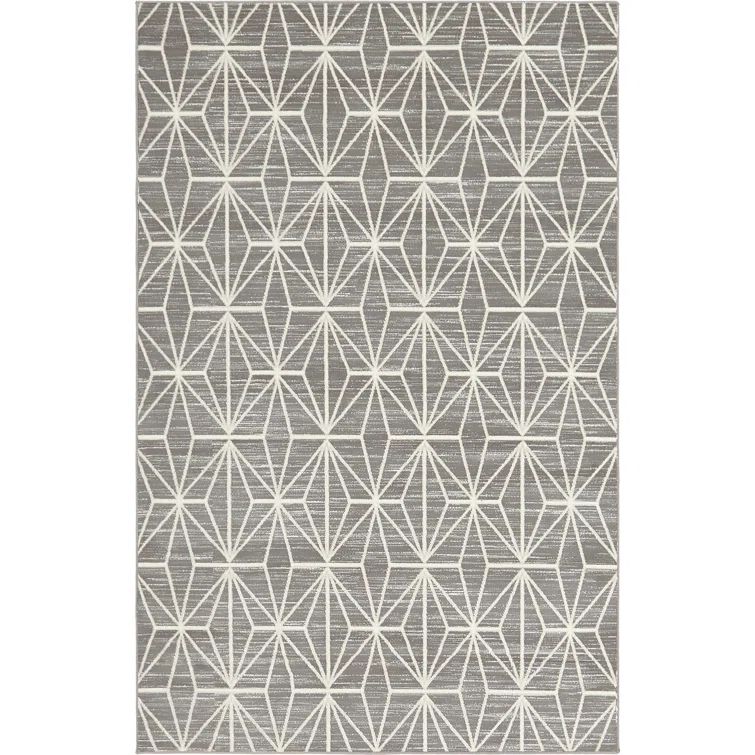 Reversible Geometric Gray Synthetic 4' x 6' Area Rug