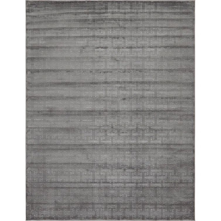 Gray Geometric 9' x 12' Stain-Resistant Synthetic Rug