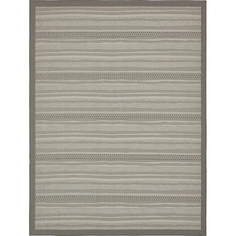 Gray Synthetic 9' x 12' Reversible Outdoor Area Rug