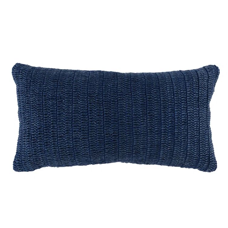 Indigo Knitted Linen Lumbar Throw Pillow