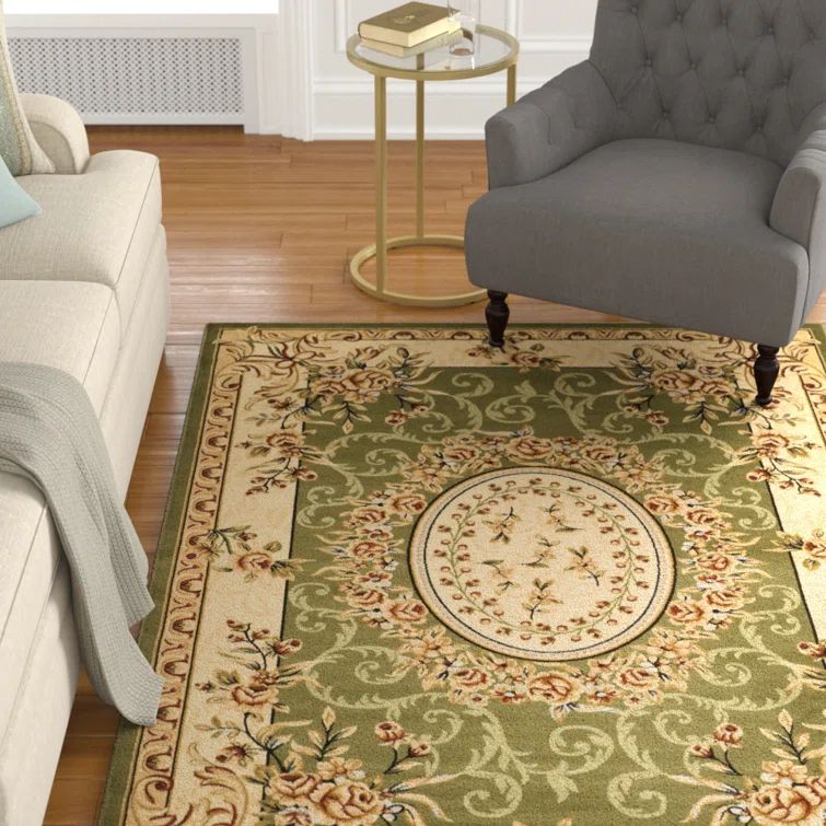 Ivory and Sage Rectangular Synthetic Hand-knotted Area Rug, 4' x 6'