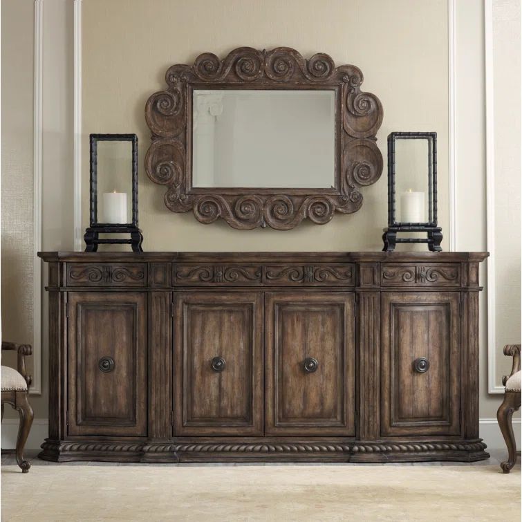 Rhapsody Traditional Walnut 96'' Sideboard with Carved Accents