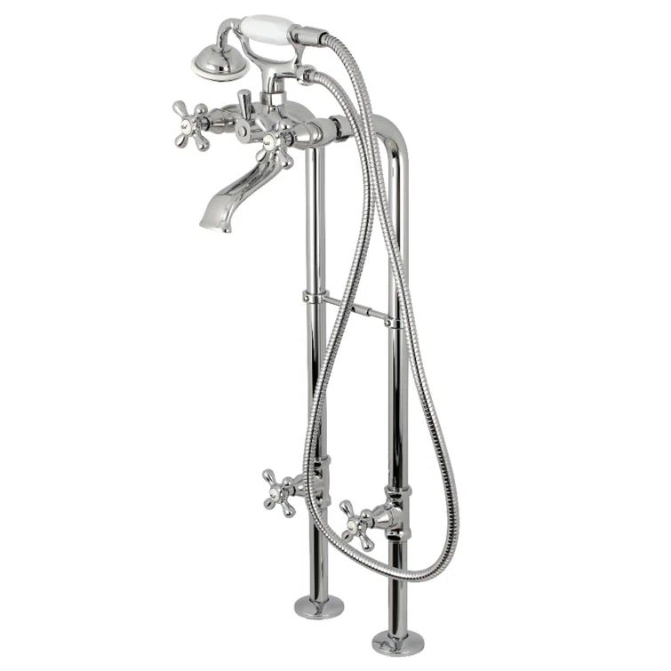 Polished Chrome Freestanding Tub Faucet with Hand Shower