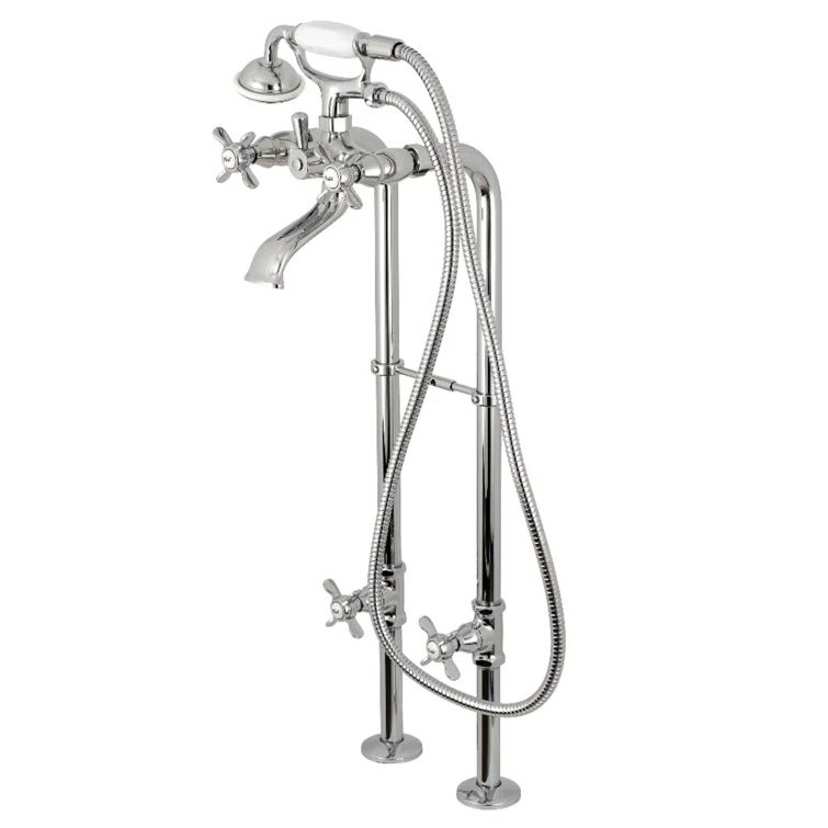 Polished Chrome Freestanding Tub Faucet with Supply Line and Stop Valve