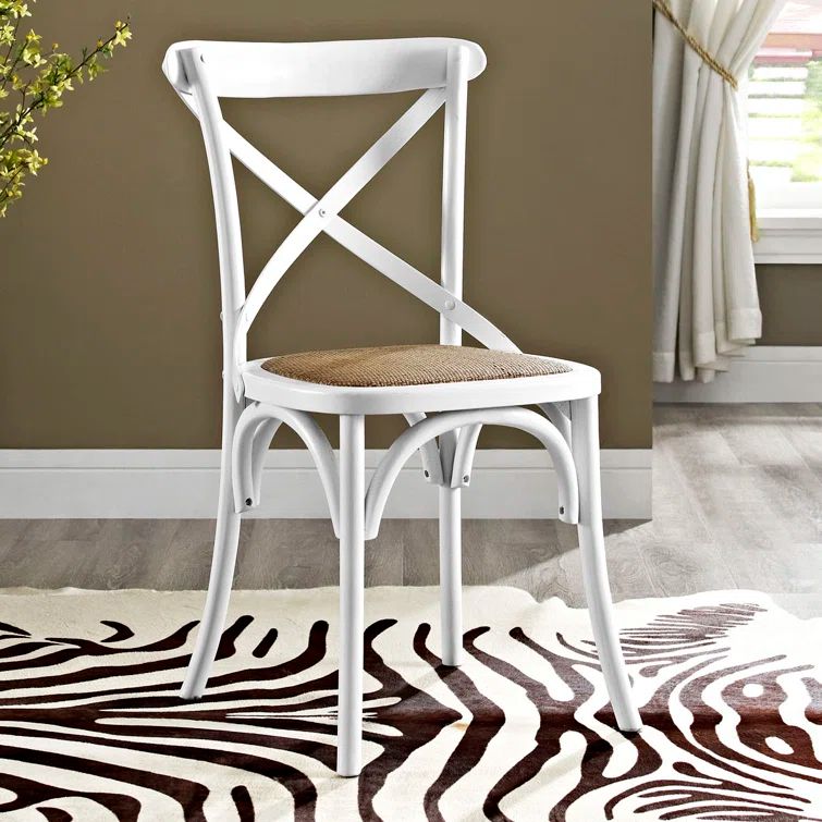 Country Charm White Wooden Cross Back Side Chair