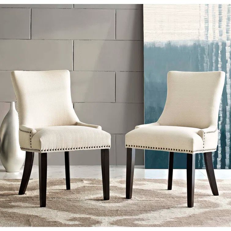 Beige Upholstered Faux Leather Parsons Side Chair with Wood Legs