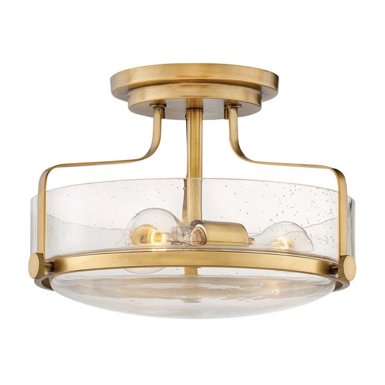 Harper Heritage Brass Large Semi-Flush Mount with Clear Seedy Glass