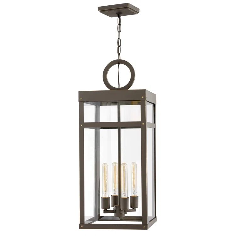 Transitional Oil Rubbed Bronze 4-Light Outdoor Pendant with Clear Glass