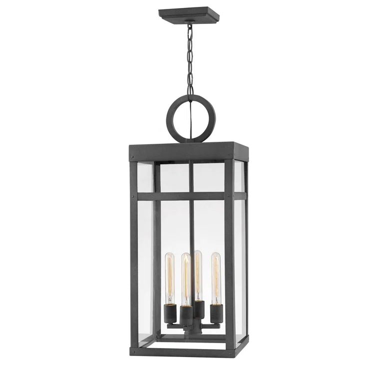 Aged Zinc 4-Light Transitional Outdoor Pendant with Clear Glass
