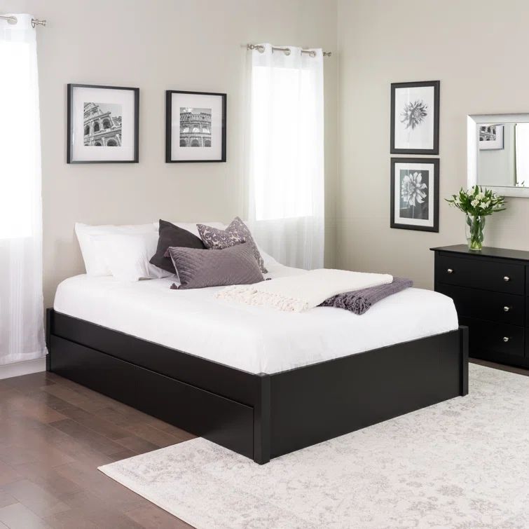 Black Queen Wood Frame Platform Bed with Storage Drawers
