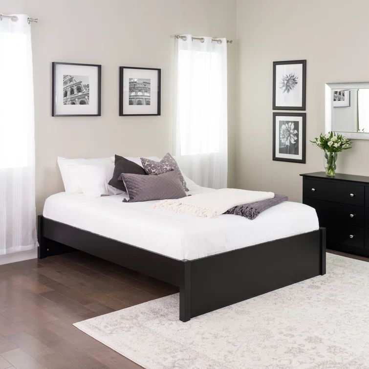 Deep Black Queen Platform Bed with Storage Drawers