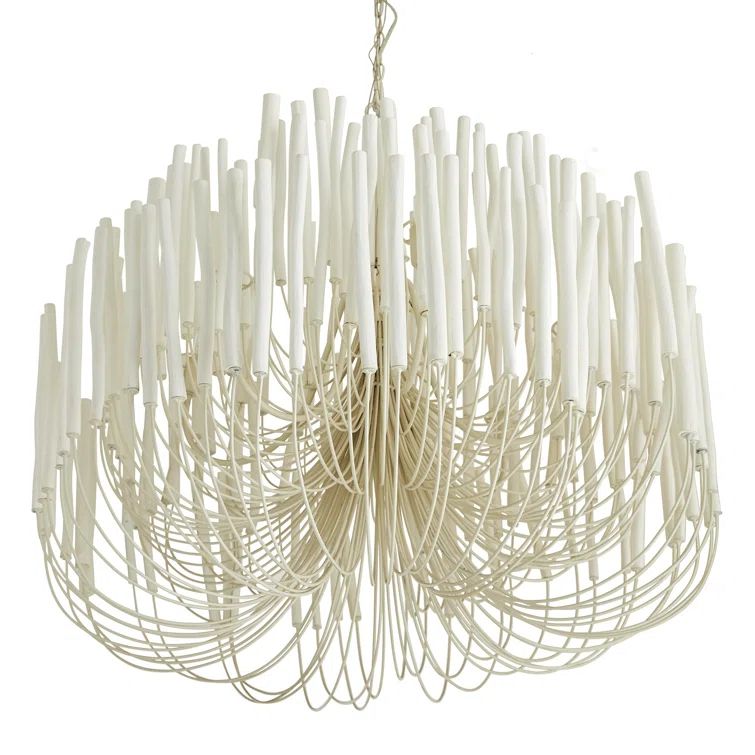 Whitewash Curved Iron Arms 6-Light Candle Style Chandelier