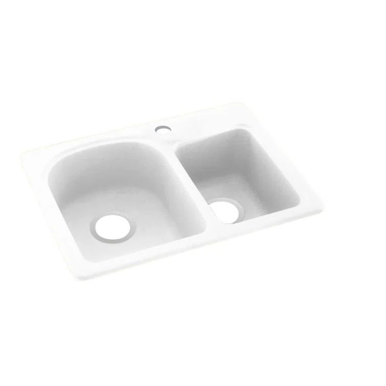 25'' White Solid Surface Double Bowl Kitchen Sink