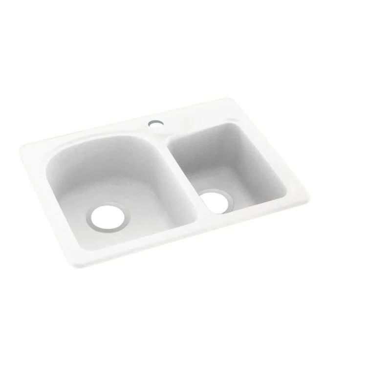 25'' Tahiti White Solid Surface Double Bowl Drop-In Kitchen Sink