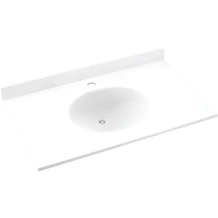 White Solid Surface 49'' Single Bathroom Vanity Top with Round Sink