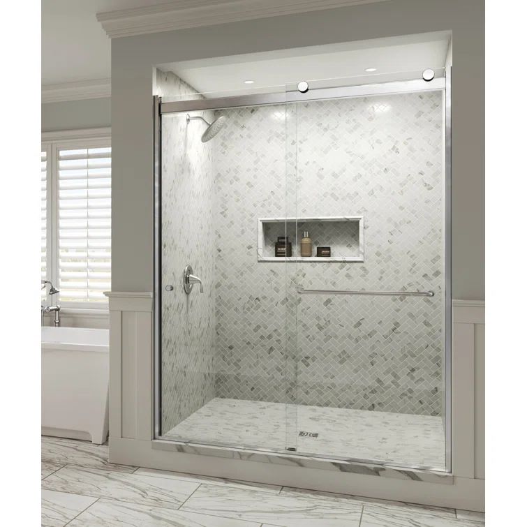 Rotolo 70" High x 52" Wide Chrome Semi Frameless Shower Door