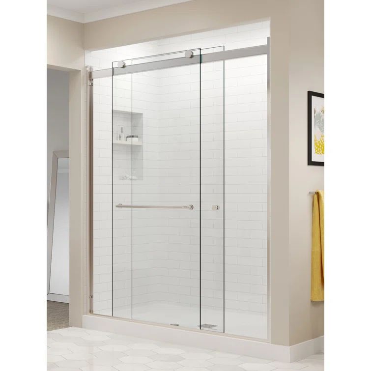 Rotolo 70" High x 52" Wide Brushed Nickel Semi-Frameless Shower Door