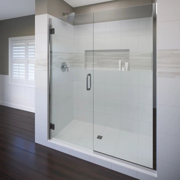 Coppia 76'' High Clear Glass Frameless Shower Door with Chrome Finish