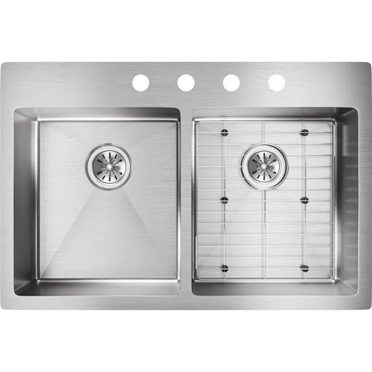 Polished Satin Stainless Steel Double Bowl Drop-in Kitchen Sink