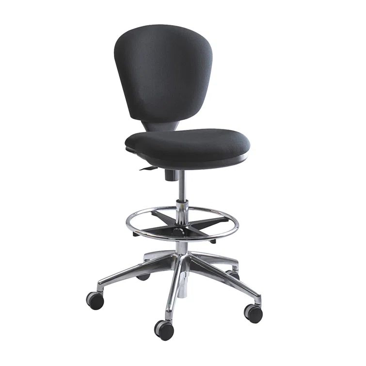 Black Adjustable Vinyl and Fabric Swivel Drafting Chair with Metal Frame