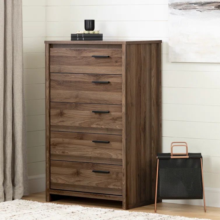 Natural Walnut Vertical 5-Drawer Dresser