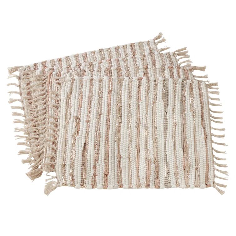 Gold and Beige Striped Cotton Leather Chindi Placemats Set of 4
