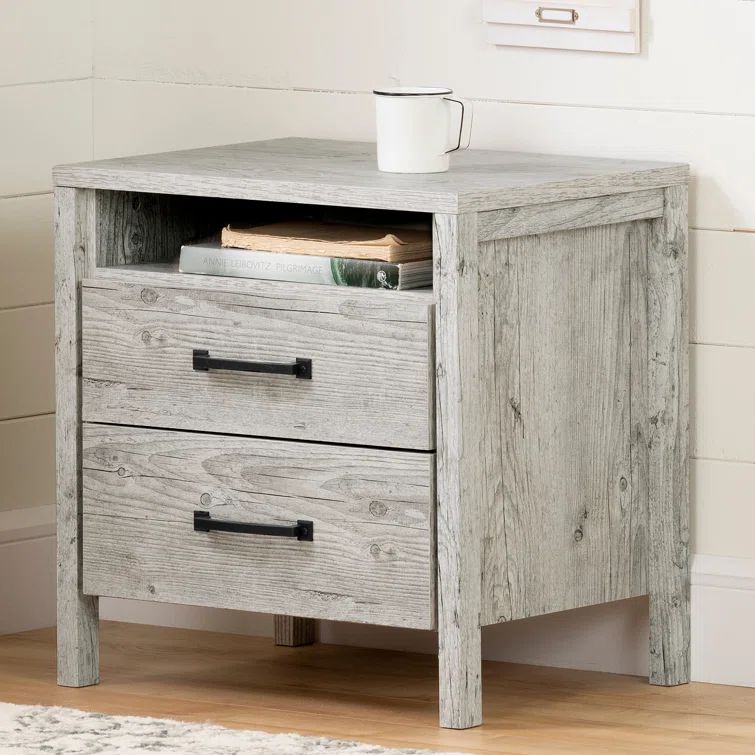 Seaside Pine Laminate 2-Drawer Nightstand with Open Shelf