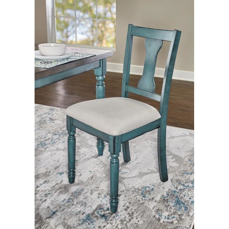 Teal Blue Willow Upholstered Side Chair with Turned Legs