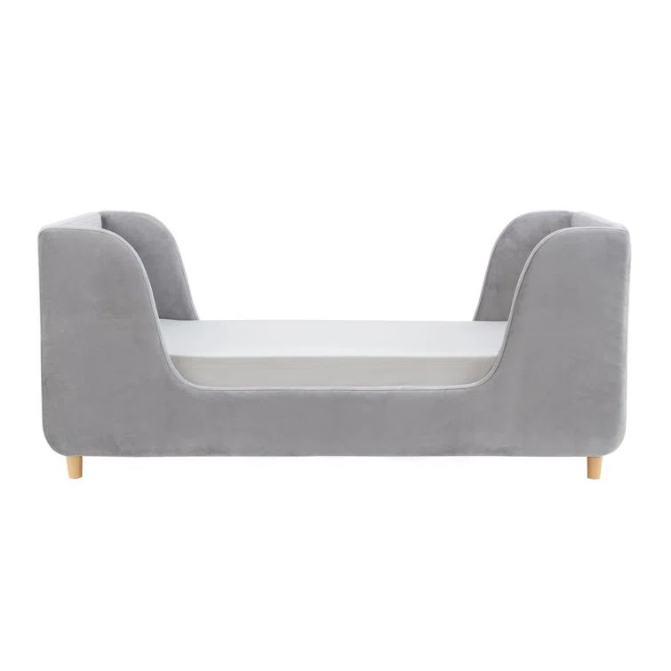 Pebble Gray Velvet Upholstered Toddler Daybed with Wood Frame