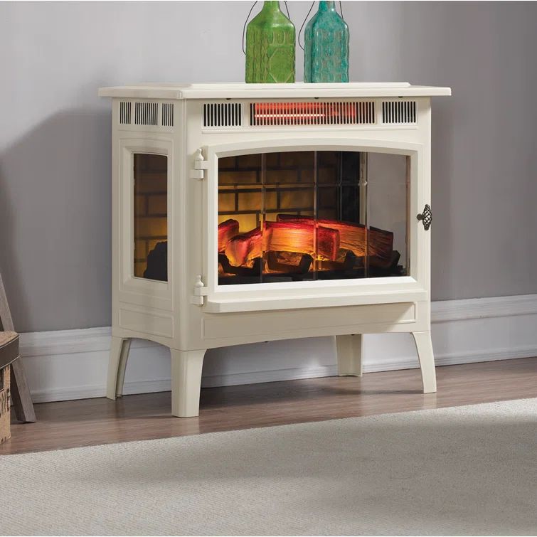 Cream Electric Fireplace Stove with Bronze Accents