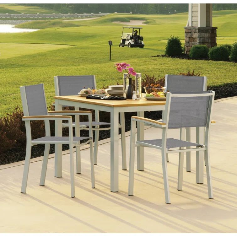 Travira Natural Tekwood and Carbon Aluminum 4-Person Patio Dining Set