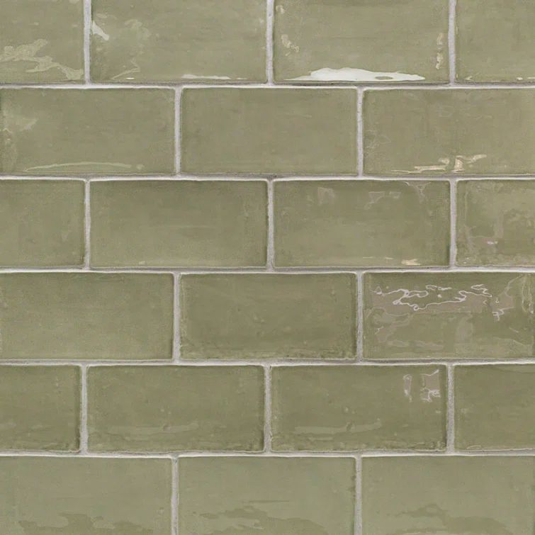 Messi 3" x 6" Polished Green Ceramic Subway Wall Tile