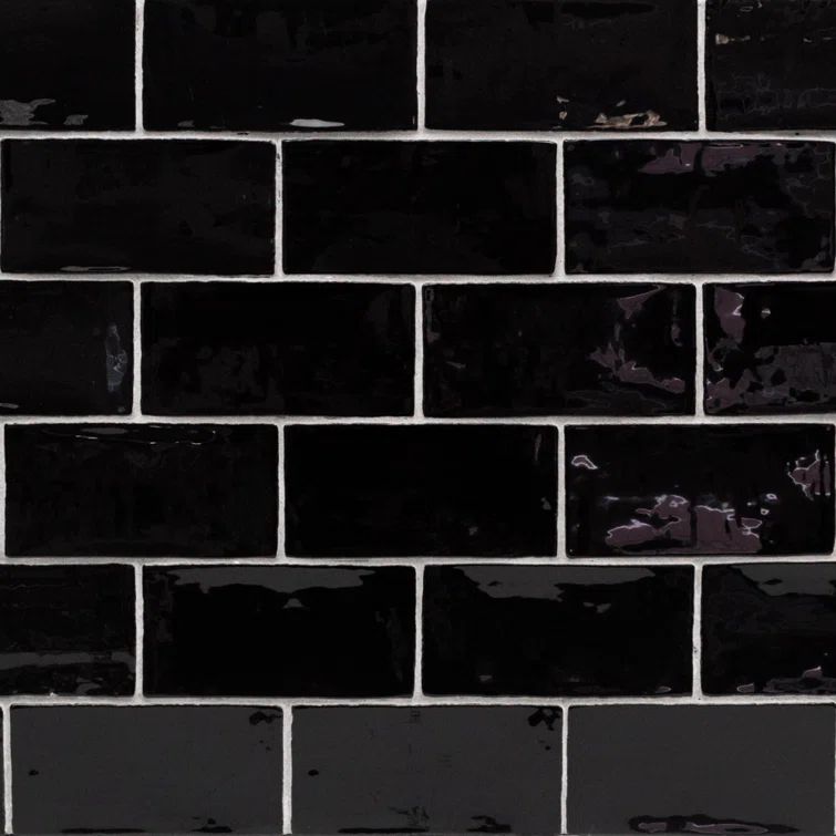 Messi Black Polished Ceramic Subway Wall Tile 3x6