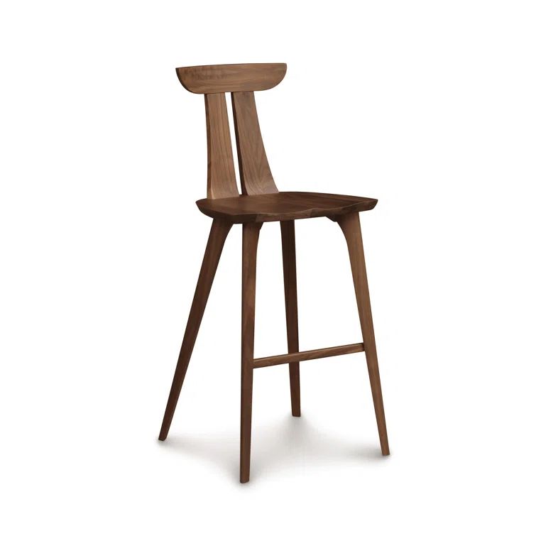 Estelle Sleek Natural Walnut Solid Wood Bar Stool with Footrest