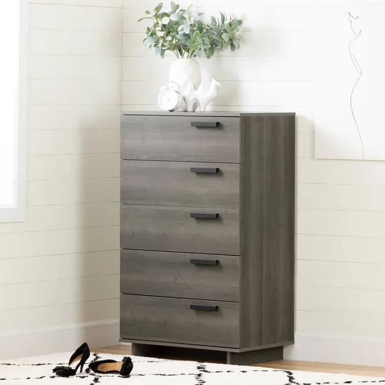 Gray Maple Vertical 5-Drawer Dresser with Soft Close