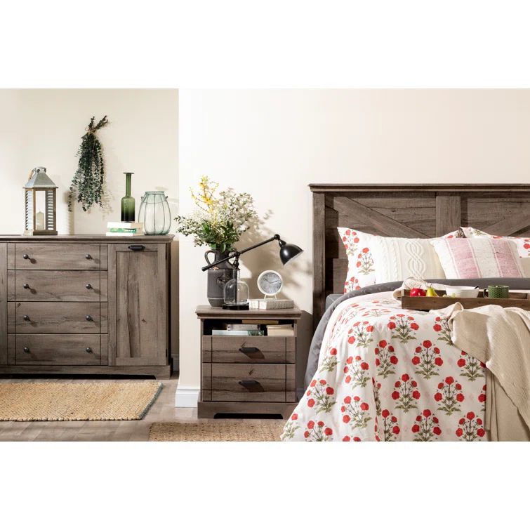 Avilla Fall Oak 2-Drawer Modern Nightstand with Open Space