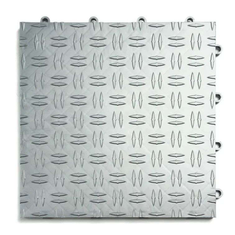 Silver Diamond Pattern Interlocking Modular Garage Flooring Tiles