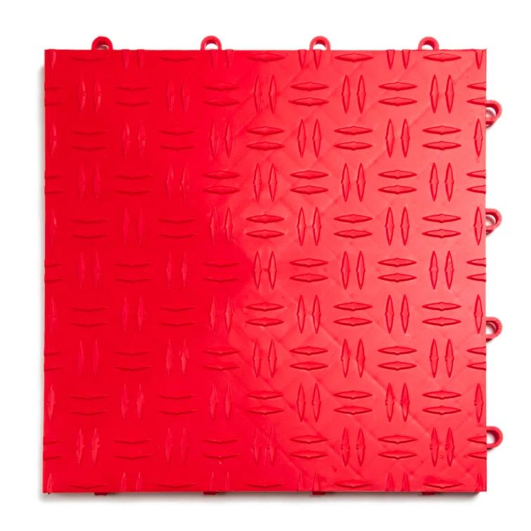 Red Textured Square Interlocking Garage Flooring Tiles, 48 Pack