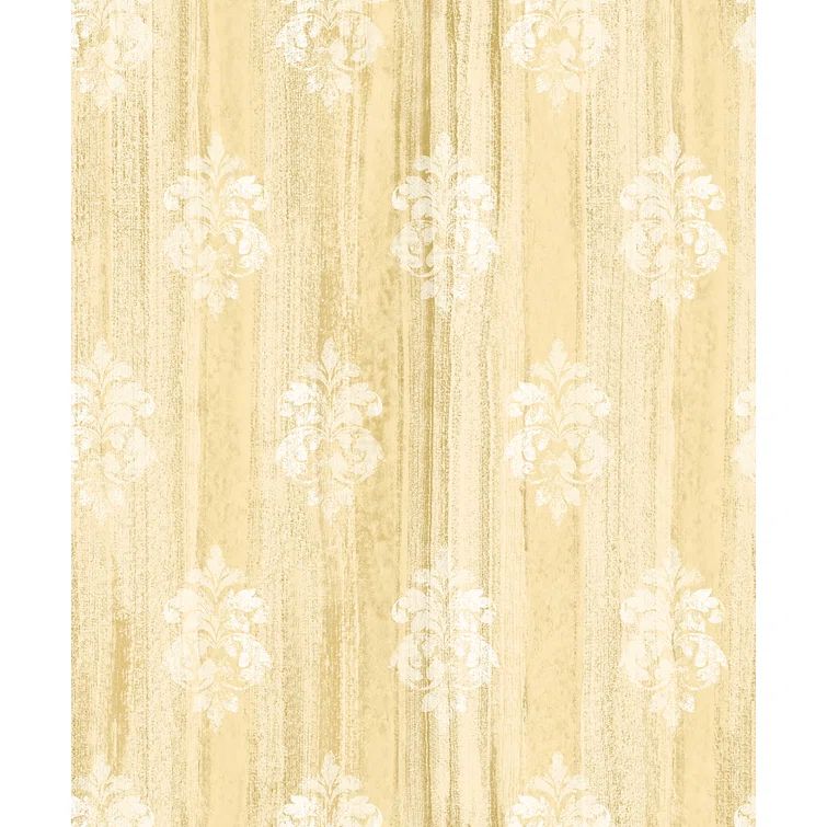 Alison Yellow and Tan Vinyl-Coated Damask Wallpaper Roll