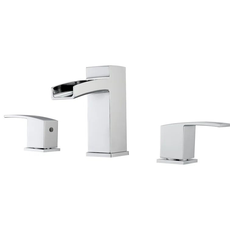 Polished Chrome Modern Widespread Bathroom Faucet with Brass Handles