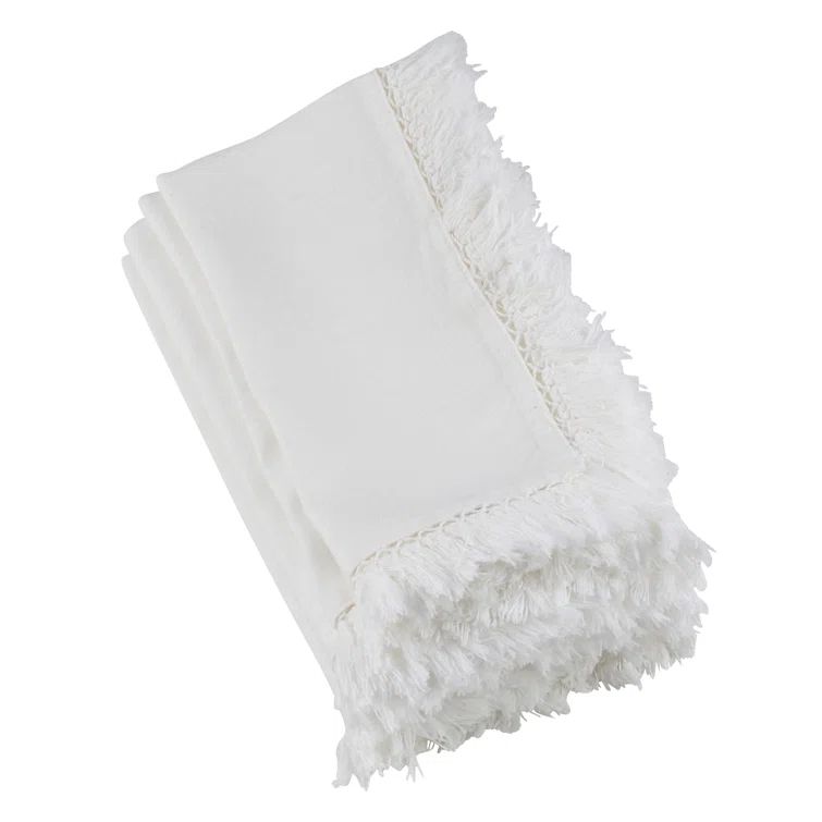 White Linen Fringe Edge 20" Napkin Set
