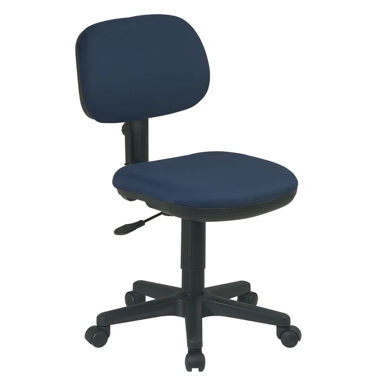 Navy Fabric Armless Swivel Task Chair with Metal Base