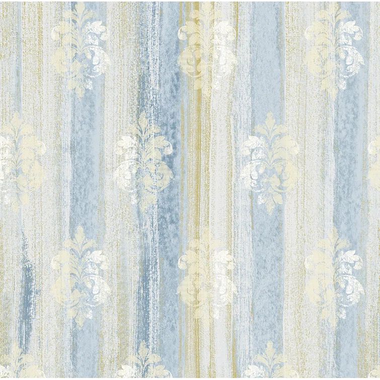 Alison Blue and Yellow Damask Motif Non-Woven Wallpaper