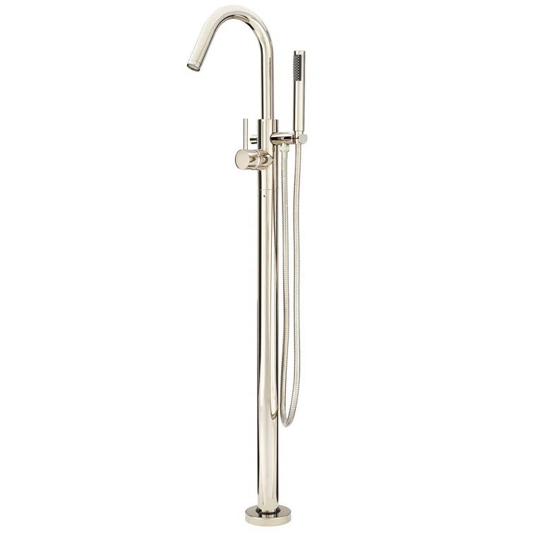 Polished Nickel Modern Freestanding Tub Filler with Hand Shower