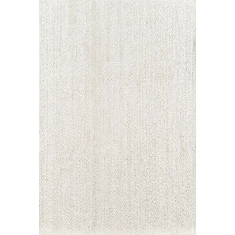 Natural Off-White Braided Wool Rectangular Area Rug 5' x 7'