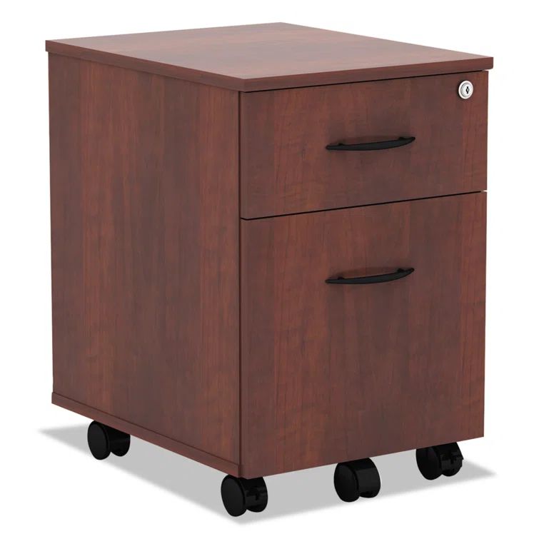 Medium Cherry Mobile Pedestal File Cabinet with 2 Lockable Drawers