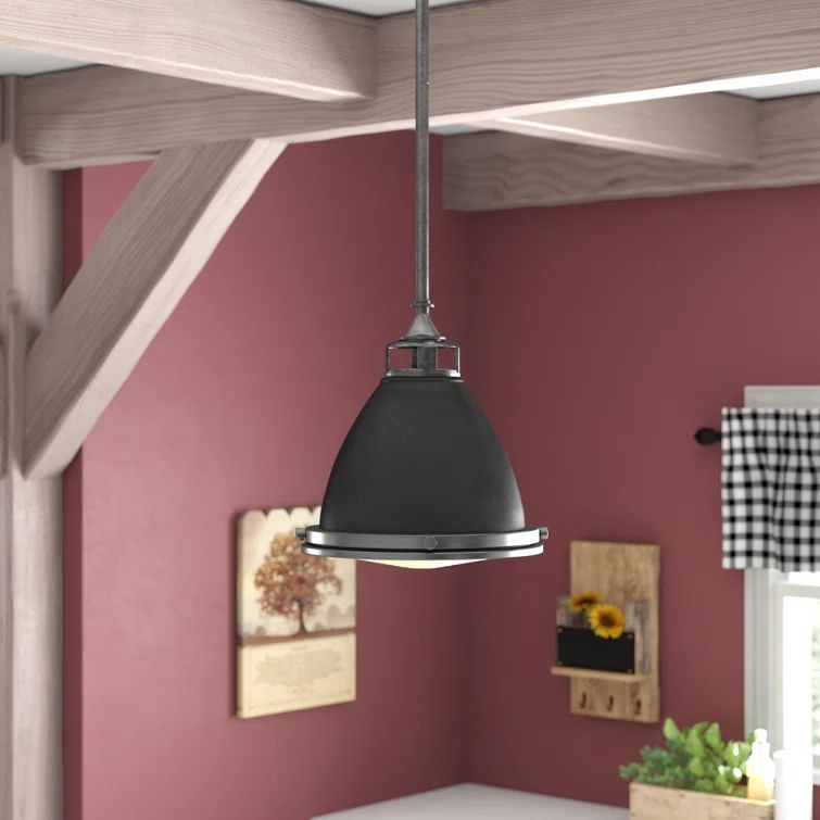 Amelia Aged Zinc 1-Light Pendant with Prismatic Glass and Nickel Accents