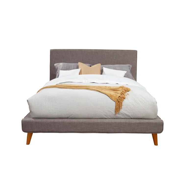 California King Dark Gray Upholstered Bed with Slats