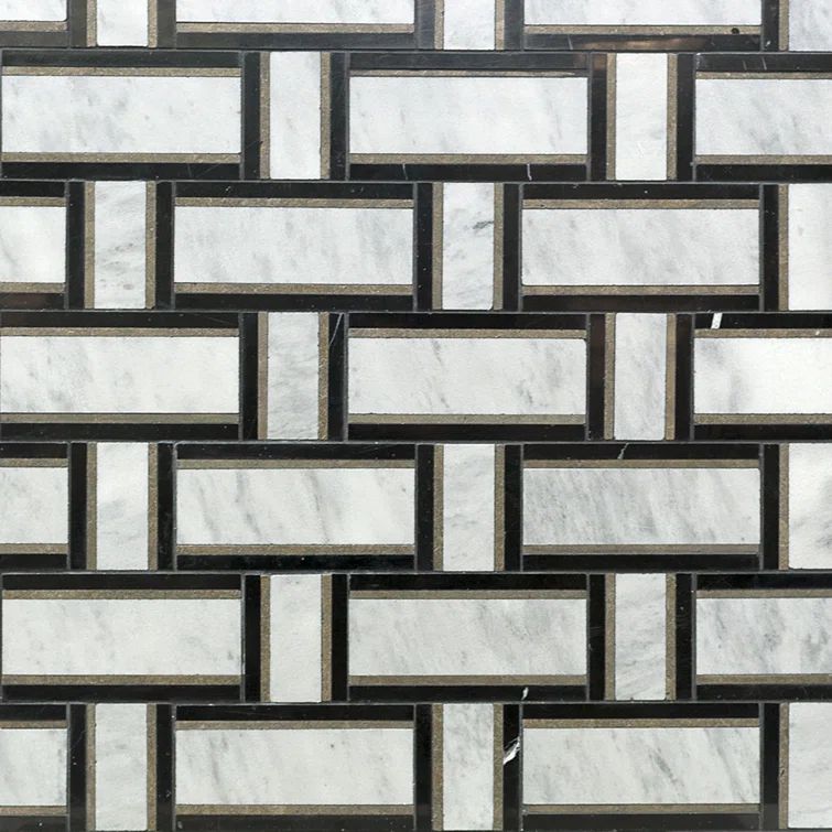 Nero and White Carrara Marble Basketweave Mosaic Tile