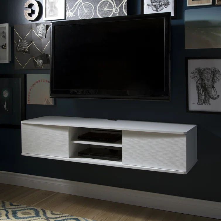 Agora Pure White Floating TV Stand with Cabinet